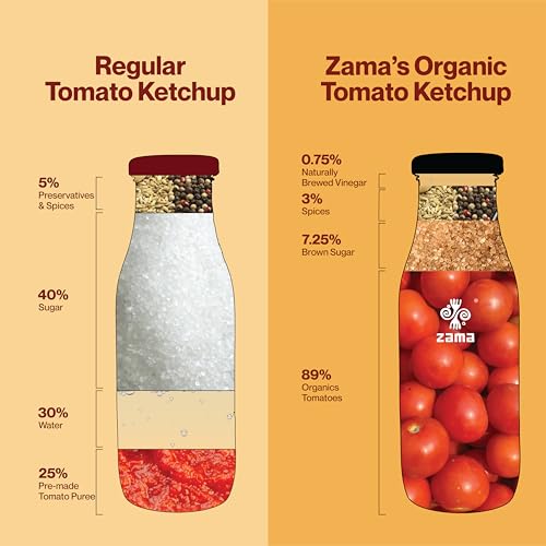 Image of Zama Organic Tomato Ketchup 300g Pack of 2 Glass Bottle | Tomato Sauce | ingredients | Tomatoes | Tangy And Raw Flavour | Traditionally produced | No artificial Dyes and flavours
