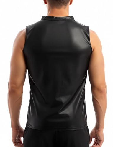 Image of AIEOE Men's Leather Metallic Shirts Shiny Slim Fit Stretch Top Wetlook Club Party Undershirts