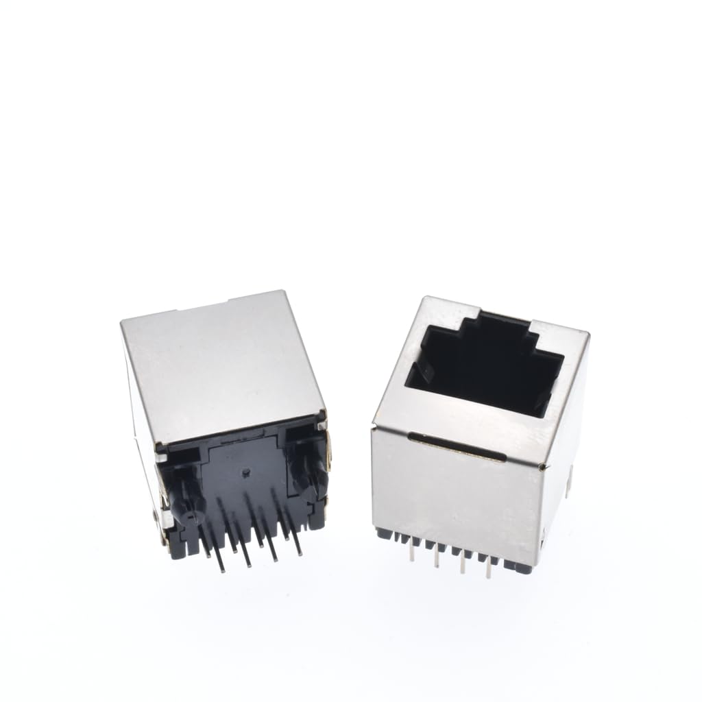 elpart 100 pcs RJ45 Ethernet Socket 5224 8P8C DIP Network Jack with Shielding Copper Shell Female Connector 180 Degree 16mm* #elPart2339039