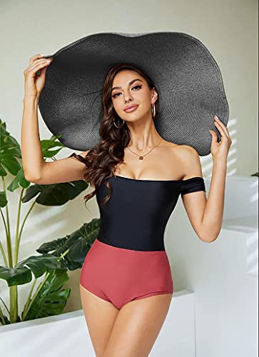 Dremokay Strandhut mit breiter Krempe, für Damen, großer Strohhut, UV-Schutz, faltbar, Sonnenschutz, Sommerhut, 70 cm, Schwarz , Einheitsgröße