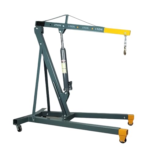 Gru Alza Motori 2 Tonnellate, Capretta Idraulica Pieghevole con Braccio Regolabile in 4 Posizioni e Ruote per Officina e Garage Verde