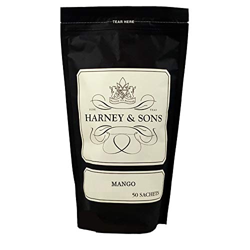 Image of Harney & Sons Mango Black Tea, 50 Sachets, Caffeinated | Black tea with mango flavor and mango pieces. 50 sachets. Contains caffeine.