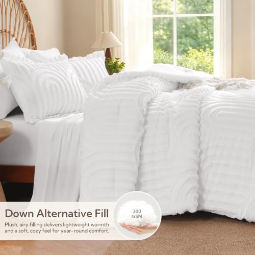 Image of MR&HM Queen Comforter Set Boho 7pcs, White Weatern Arch Tufted Bedding Set