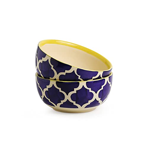 Image of ExclusiveLane 'Moroccan Bowls' Ceramic Bowls for Serving Bowls Set Snacks Bowl Set (2 Pieces, 520 ML) | Handpainted Microwave Safe Bowls for Kitchen Serving Bowls for Snacks Ceramic Bowls Set