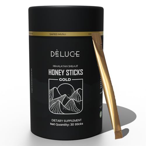 DELUCE Shilajit Honey Sticks Gold (30 Sticks) – Instant Energy & Stamina with Himalayan Shilajit, Organic Honey, KSM-66 Ashwagandha – Easy to Consume Daily Vitality Supplement