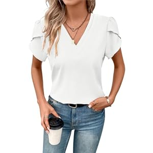 MOLERANI Womens T Shirts Petal Sleeve V Neck Casual Tees Summer Basic Tops