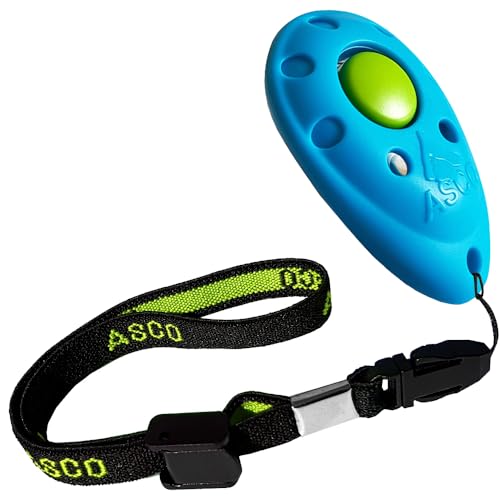 ASCO Premium Clicker, Hunde und Katzen Klicker für professionelles Clickertraining mit Stretcharmband, blau, ASCO-04PA