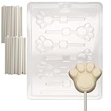 Cybrtrayd 45St50-A135 Paw Print Lolly Animal Chocolate Candy Mold with 50 4.5-Inch Lollipop Sticks