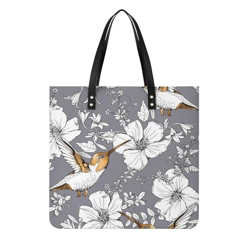 Sac à bandoulière oiseau gris et blanc - Grand tote bag en tissu léger de 39x39cm