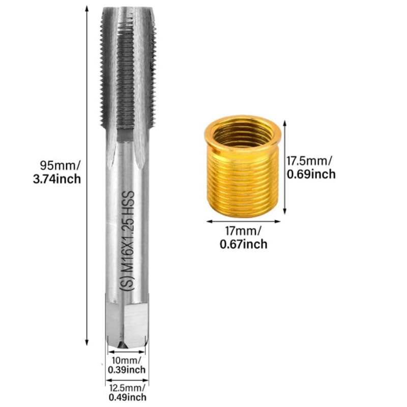 zuylikxy Helicoil Thread Repair Kit M14x1.25, Thread Spark Plug Thread Repair Kit, Efficiently Repair Damaged Spark Plug Threads in Gasoline Engines, Generators, Diesel Engines(11PCS)