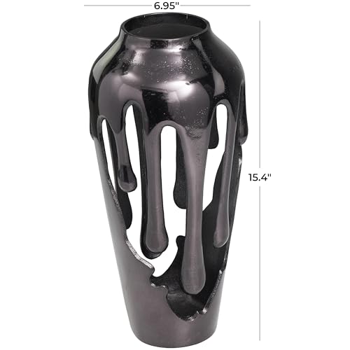 Image of Deco 79 Aluminum Metal Abstract Vase, Vase 7 inch x 7 inch x 15 inch, Black