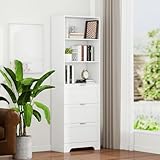 FTZxHKLX 71" Tall Modern White Bookshelf with Storage 3 Drawers Freestanding Display Bookcase, Tall Book Shelf with Organizers and Storage, Display case for Home Office, Living Room,Study,White