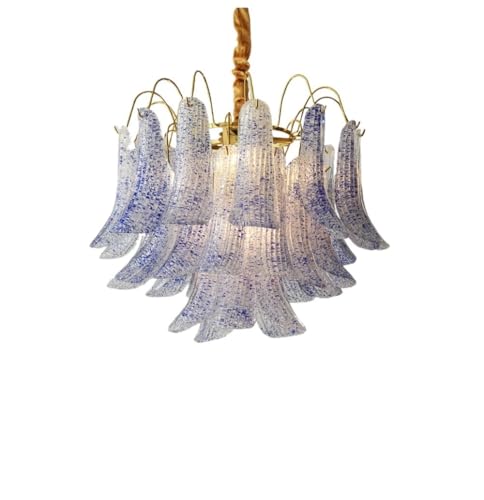 Ceiling Chandelier, �J���t���ȃK���X�̉Ԃт�̃��}���`�b�N�Ȍ|�p�I�ȓV��V�����f���A�R�e�[�W�z�[��LED�Ɩ����r���O���[���̑����̂��߂݂̒艺�������v(Remote Dimmable,Blue 50cm)