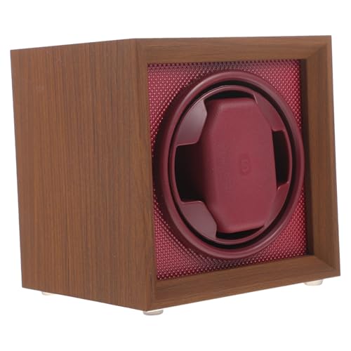 FRCOLOR Caja Giratoria para Relojes Automática Vintage De Madera De Nogal Negro Panel Abs Rojo Oscuro, Agitador Silencioso Ajustable 1 0 Velocidades, Compacta para Guardar o Viaje