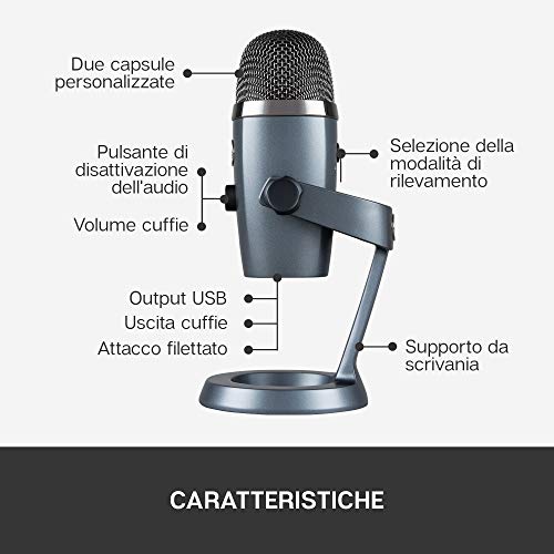 Blue Yeti Nano Microfono USB Premium per Registrazione, Streaming, Gaming, Podcast su PC e Mac, Mic a Condensatore, Effetti Blue VO!CE, Cardioide e Omni, Monitoraggio Senza Latenza - Grigio - Microfono streaming - Immagine 5
