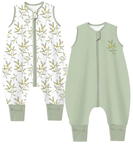 Chilsuessy Baby Schlafsack mit Füßen 2er Pack 1 Tog Kinder Sommer Schlafsack mit Beinen 100% Baumwolle Schlafstrampler für Jungen Mädchen