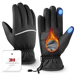 Winter Gloves Men Women Made with 3M Insulation & Plush Lining, -10°F Windproof & Water-Resistant Snow Gloves for Cold Weather, Ski Glove with Reflective Strips & Touchscreen Fingers for Running