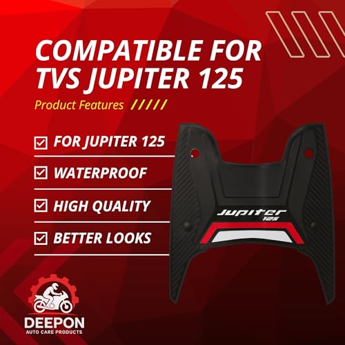 Image of DEEPON Scooter Floor Mat | Jupiter 125 - Red Blue Custom Fit | Waterproof Anti Slip Rubber Footboard Mat All Weather Protection for Scooter