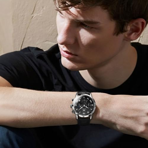 Image of OLEVS Men's Leather Analog Quartz Watch - Luxury Chronograph Wristwatch with Date, Waterproof, Luminous - Dress Style