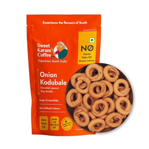 Image of Sweet Karam Coffee Onion Kodubale (Ring Murukku) - 95 grams | No Maida, Palm Oil or Preservatives | Authentic South Indian Chakli Snack | Crispy Tea-Time Namkeen | Homemade & Flavorful Recipe