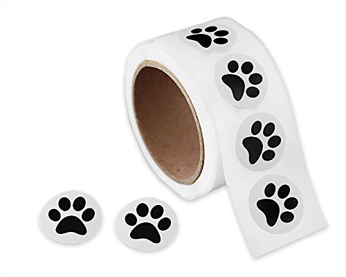 250 Round Small 3/4 Inch Black Paw Print Stickers (250 Ct)