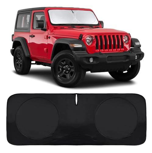 Sunshade Sun Shade for 2018-2024 2025 Jeep Wrangler JL JLu JK JKU Windshield Cover Custom Fit 2020-2023 2025 Jeep Gladiator Front Window Shields Protector 210T Reflective Blocks UV Rays Keep Cool