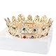 Barock Königskrone Herren Metall Prinz Haarkrone Vollkreis Haarschmuck für Cosplay Abschlussball (Gold mit Grünem Stein)