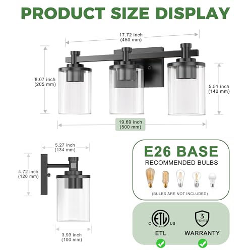 Image of DORESshop Bathroom Vanity Light Fixture Over Mirror 20 Inch Matte Black