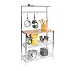 Seville Classics Baker’s Rack voor keukens, massief houten bovenblad, 34 x 91,4 x 160 cm, zink