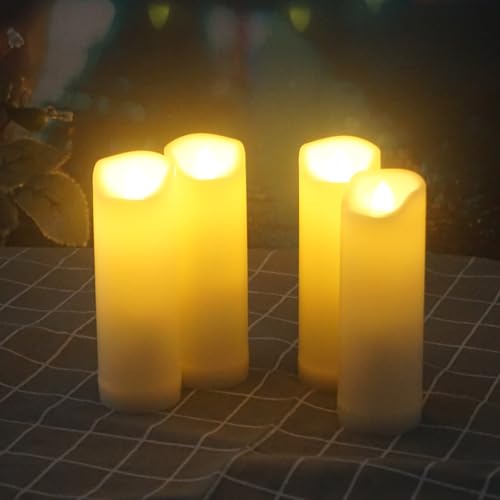 Image of QIDEA 2 inchX6 inch Outdoor Waterproof Flameless Candles with Timer, Battery Operated Flickering Led Pillar Candles, Electric Plastic Fake Candles for Home Garden Wedding Halloween Xmas Decorations 4 Pack