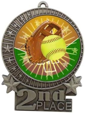 Express Medals 1 to 50 Packs - 3" Softball 2nd Place Silver Medal with Neck Ribbon Award XMD