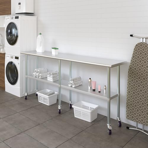 Image of AmGood 84 inch Long x 18 inch Deep Stainless Steel Table with Casters