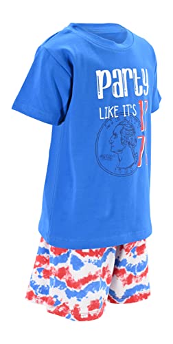 Image of Boys 2pc Shorts Set Outfit Short Sleeve Shirt with Classic Applique Print and Shorts