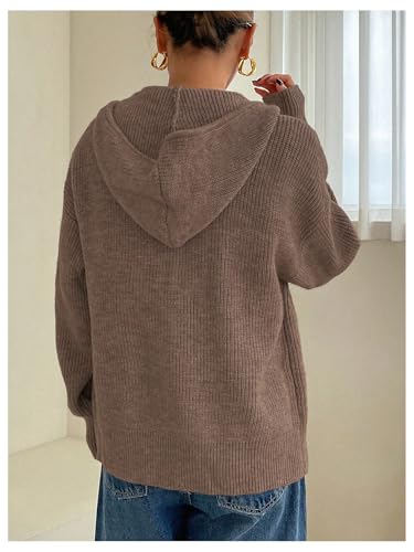 Image of SOLY HUX Zip Up Cardigan for Women Hooded Cardigan Sweater Knitted Drop Shoulder Fall Clothes Winter Hoodies Outerwear