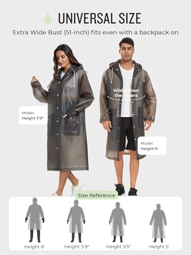 SaphiRose 1pack Reusable EVA Rain Ponchos for Adults-Extra Thick Heavy Duty Rain Jackets Unisex Raincoats with Hood3