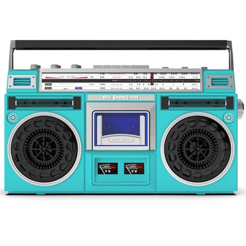 Vintage Radio, Retro CD Player Boombox with AM/FM Radio, 3.5mm Headphone Jack, Support SD/USB Input, Built-in Speaker, Classic 80S Style, Cassette Recorder for Family Gathering Travel green