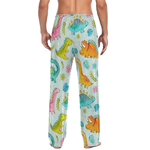 Watercolor Cute Dinosaurs Pajama Pants Palm Leaves Star Men's Pajama Bottoms Lounge Sleepwear PJs Sleep Pants S2