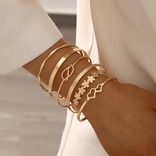 Image of IF ME Gold Bangle Bracelets for Women, Indian Bangles Stackable Set, Multi Layer Textured 18K Gold Plated Chunky Bracelets Boho Jewelrys Set