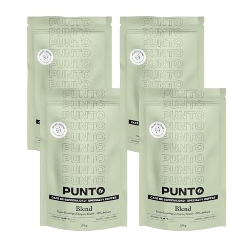 PUNTO - Café de Especialidad - 250g - 100% Arábica Molido - Mezcla de Latinoamérica y Etiopía - Aroma Cítrico y Floral - Sabor Afrutado y Cuerpo Medio (Paquete de 4)
