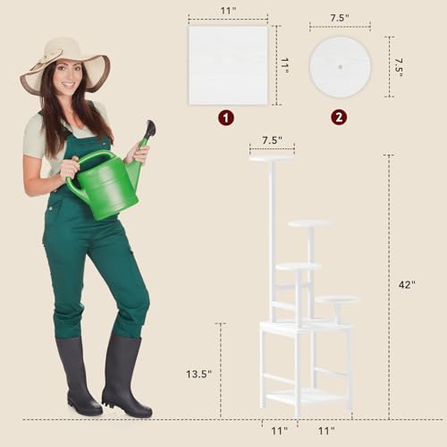 Image of Homsorout Plant Stand Indoor with Grow Light, 5-Tiered Tall Plant Stand Indoor, Metal Plant Shelf with Adjustable Light, Ideal for Living Room, Garden, Round Patio white