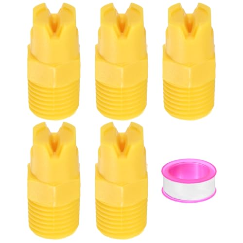 M METERXITY 5-Pack Sprayer Nozzle Tips, 1/4 BSPT Male Thread 65 Degree Plastic Flat Fan Spray Tip with Tape for Agricultural Irrigation, Replacement of Knapsack Nozzles [Orange, 2.8mm Pore]