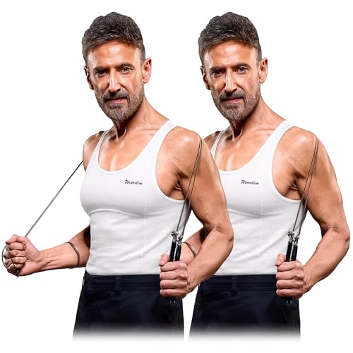 Image of Wearslim Premium Men's Super Combed Cotton Elastene Stretch Fabric Tummy Tucker Vest for Man with Extended Length for Easy Tuck | Gynecomastia Compression Body Shaper Vests for Men (Pack of 2 - B&W)