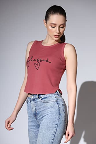 Image of OM SAI LATEST CREATION Crop Tops for Women || Ribbed Solid Chest Printed Crop Top for Girls || Text & Hart Print with Round Neck & Sleeveless Crop Top for Women || Tank Top.