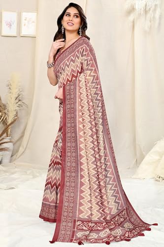 Image of MIRCHI FASHION Women Saree Ajrakh Digital Printed Cotton Blend | Lightweight Professional Office Sari with Blouse Fabric