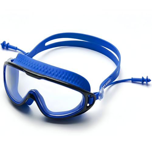 Image of KONEX Swimming Goggles | UV Protected Big Frame Lens | Anti-Fog & Anti-Leak Soft | Guaranteed - Blue