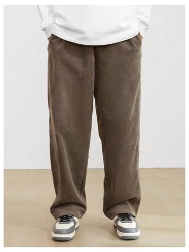 Image of AVANOVA Men's Black Front Tie Loose Fit Corduroy Baggy Long Slacks Chino Pants with Slant Pocket Simple Casual Trousers, Going Out (Code Pant 186)