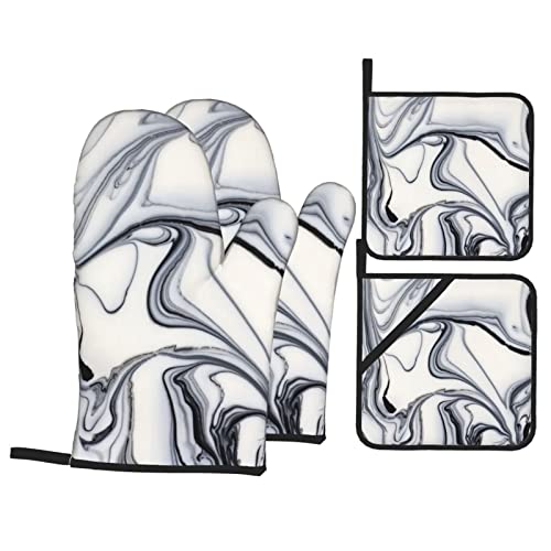 Maniques et maniques mixtes de peinture noire et blanche, haute résistance à la chaleur, surface antidérapante, doublure intérieure douce pour la cuisson