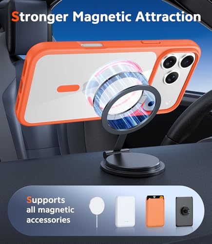 Image of FNTCASE for iPhone 17 Pro-Max Case: Clear Magnetic Phone Cases with Screen Protector Compatible with Magsafe Slim Anti Yellowing Rugged Shockproof Protective Transparent Cell Phone Cover (B-Orange)