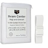 Ihram Ehram Ahram for Men for Hajj and Umrah – 2 Toallas – 100% algodón Natural 110 x 220 cm (algodón con cinturón)
