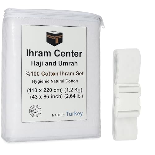 Ihram für Herren 2-teiliges Handtuch-Set für Hajj und Umrah 100% natürliche türkische Baumwolle Weich Ahram Ehram mit Gürtel
